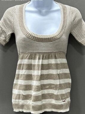 Vintage Hollister Grey Striped Scoop Neck Babydoll Top